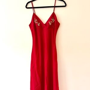 Willow Blossom 100% Silk Red Embroidered Y2K Phoebe Slip dress Feminine Long M